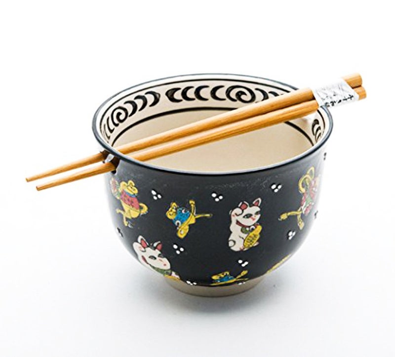 Happy Sales HSRB-LUCA, Japanese Ramen Udon Noodle Bowl with Chopsticks Gift Set, Lucky Cat - Image 1